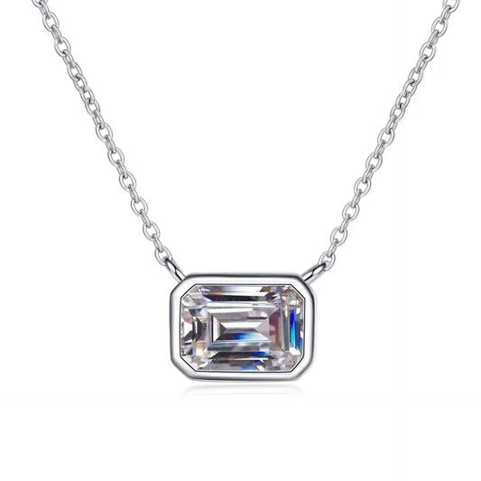1ct Rectangle Moissanite Necklace |Sterling Silver Rhodium Plated
