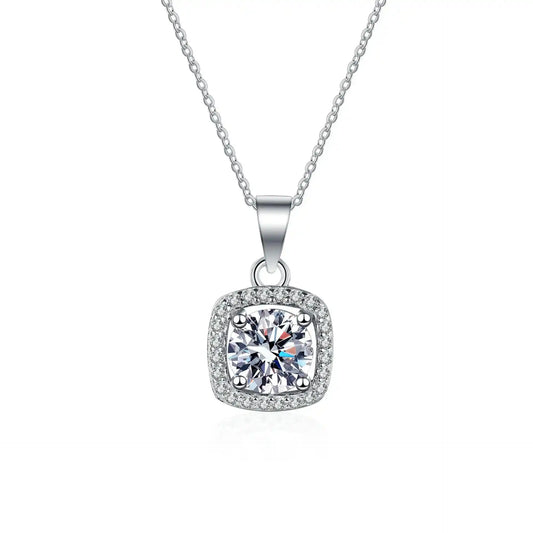 1ct Square Moissanite Pendant Necklace Sterling Silver