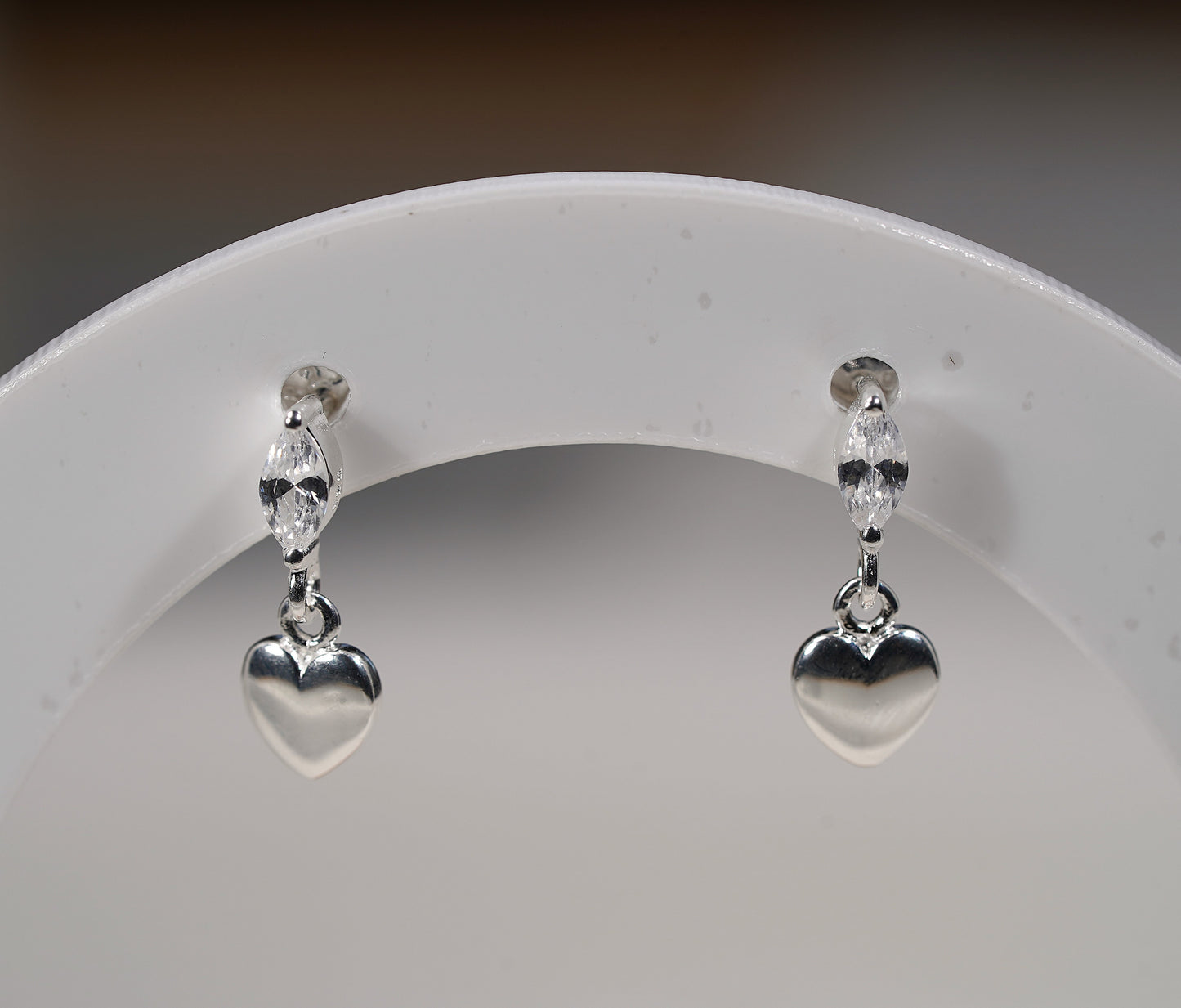 925 Sterling Silver Marquise Earring with Heart and Cubic Zirconia