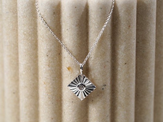 925 Sterling Silver Necklace with Square Pendant and Cubic Zirconia - Griha