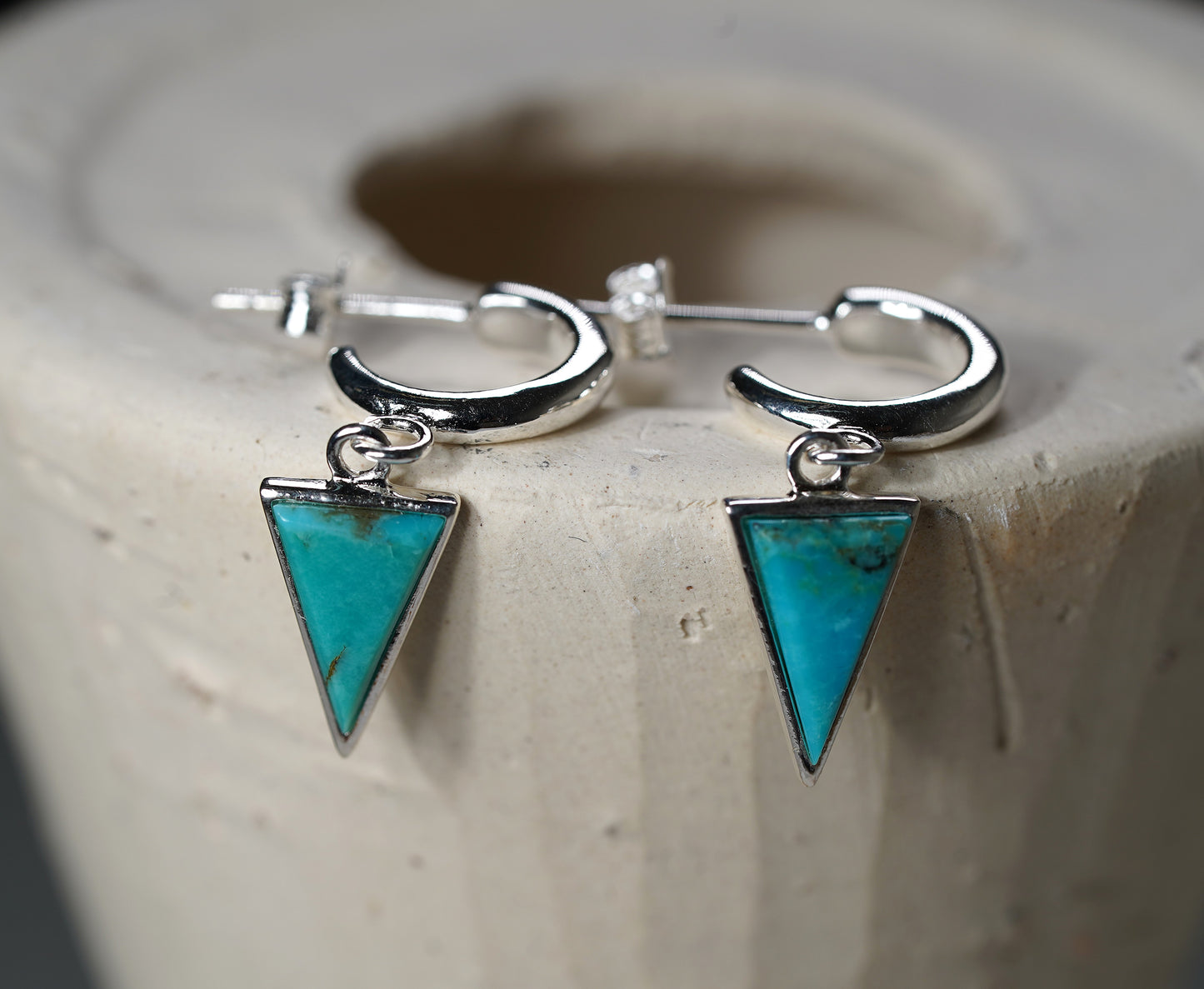 Sterling Silver C Style Earring with Triangle- Turquoise stone