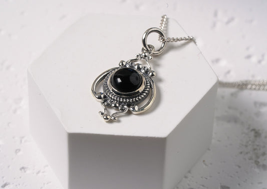 925 Sterling Silver Black Onyx Boho Pendant Necklace