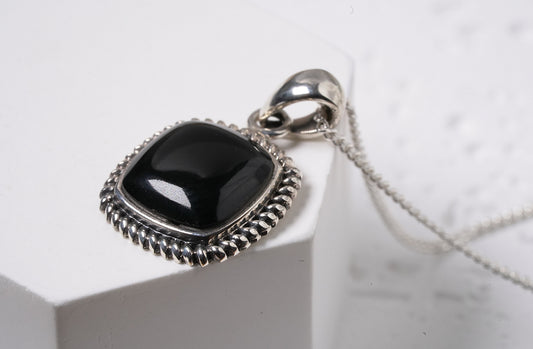 925 Sterling Silver Black Onyx Square Pendant