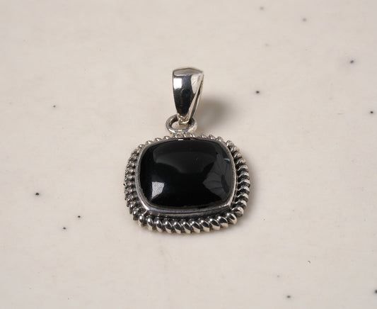 925 Sterling Silver Black Onyx Stone Square Pendant