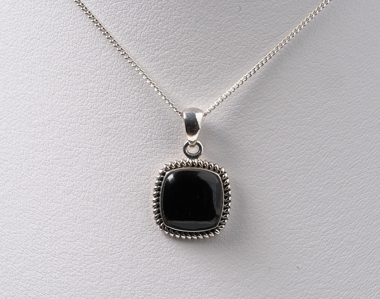 925 Sterling Silver Black Onyx Stone Square Pendant with chain