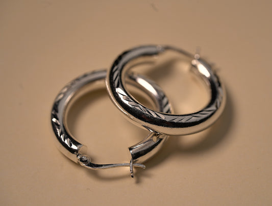 925 Sterling Silver Bold Textured Hoop Earrings
