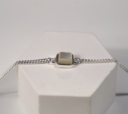925 Sterling Silver Bracelet with Square Mother of Pearl