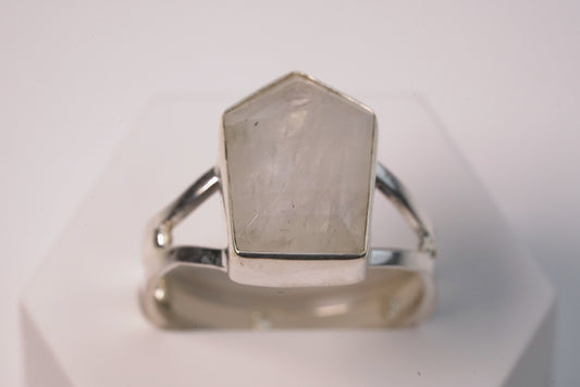 925 Sterling Silver Chunky Pentagon White Moonstone Ring