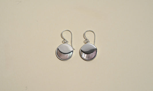 925 Sterling Silver Circle Moon Earrings with Black Opal