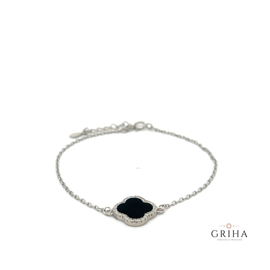 925 Sterling Silver Clover Bracelet Black Onyx
