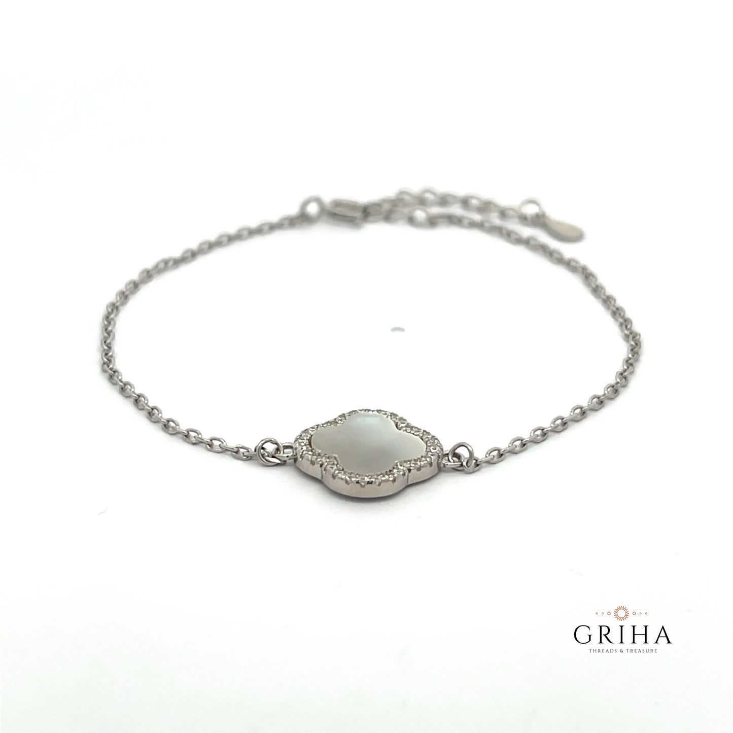 925 Sterling Silver Clover Bracelet White Mother of Pearl