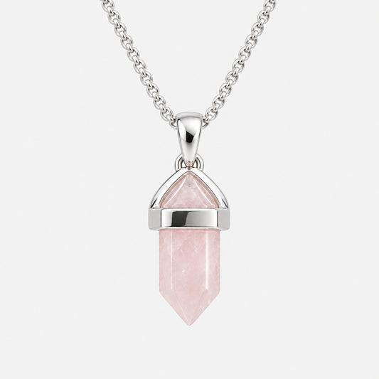 925 Sterling Silver Crystal Shape Rose Quartz Pendant with chain
