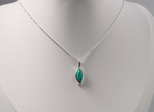 925 Sterling Silver Drop Pendant with Natural Turquoise Stone on Neck