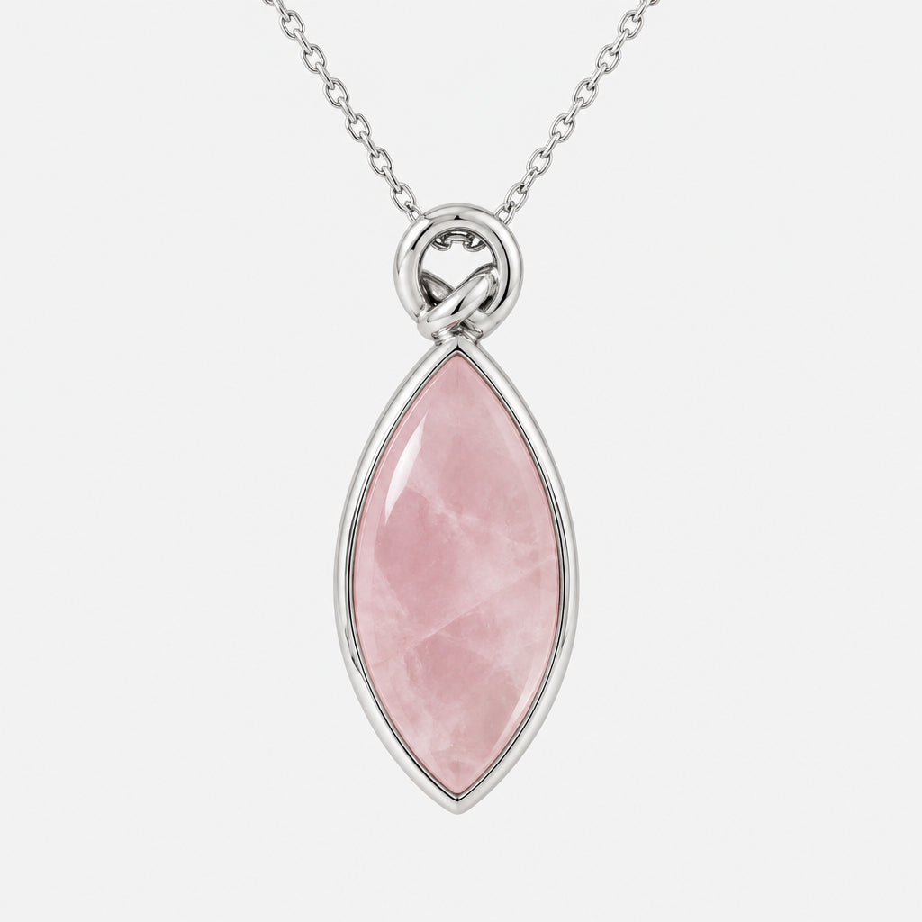 925 Sterling Silver Drop Shaped Natural Rose Quartz Pendant