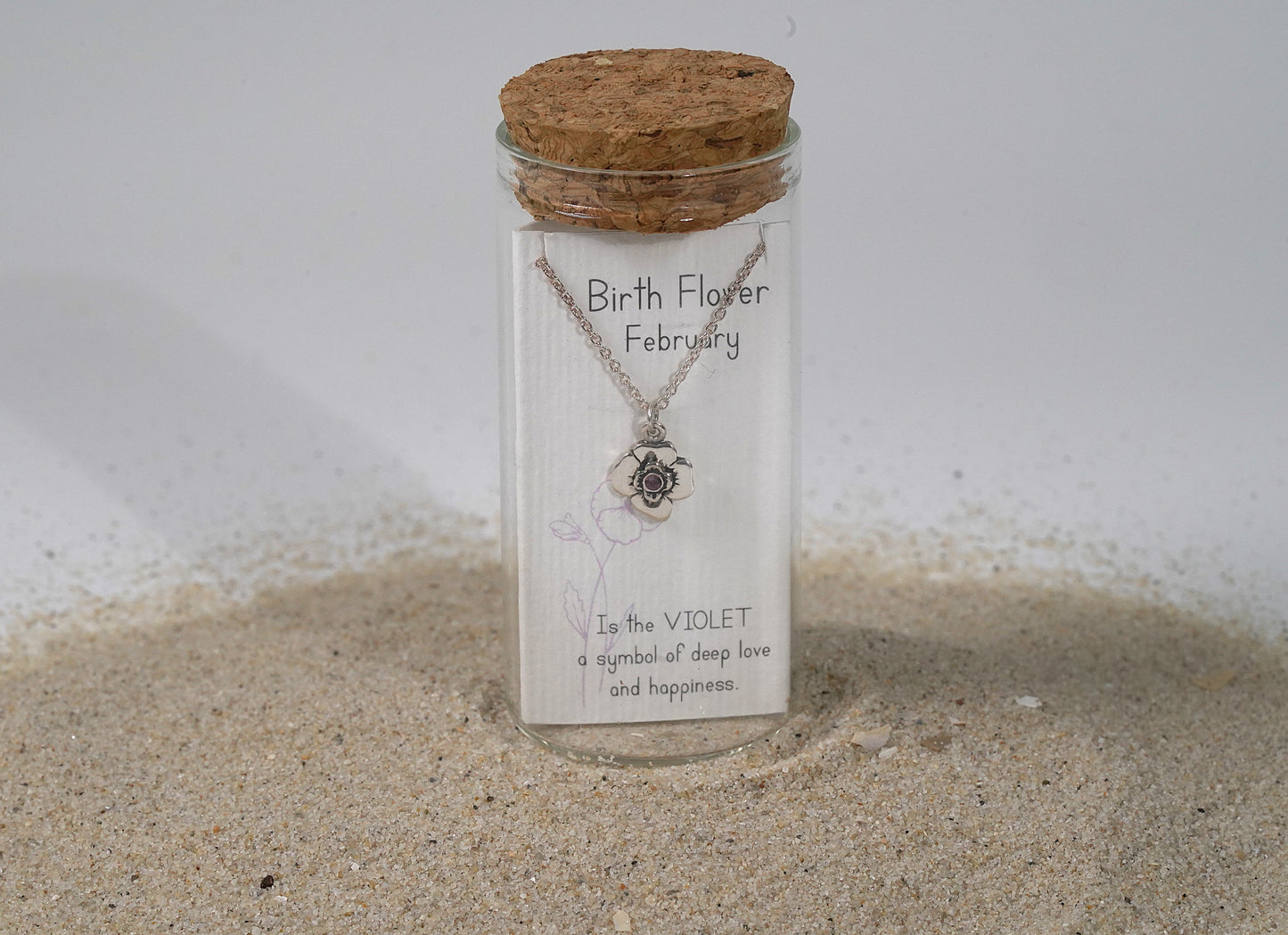 925 Sterling Silver February Birth Flower Necklace with Swarovski Crystal