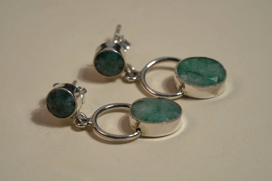 925 Sterling Silver Green Aventurine Stone Drop Earrings