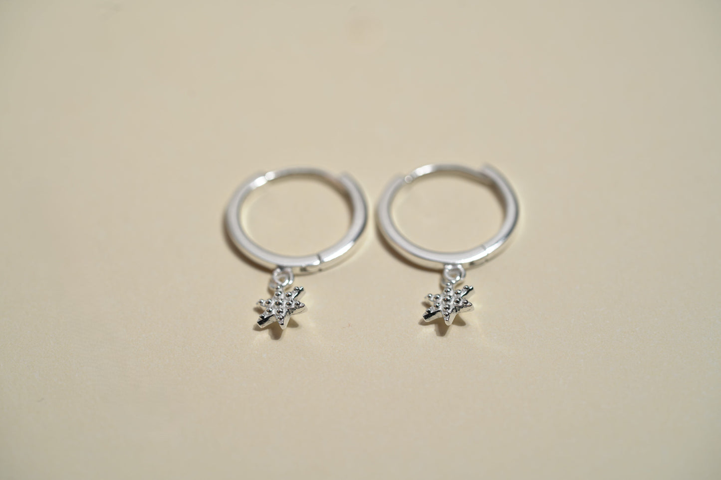 925 Sterling Silver Huggie Earrings with Star Charm
