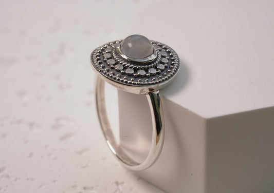 925 Sterling Silver Mandala Moonstone Ring