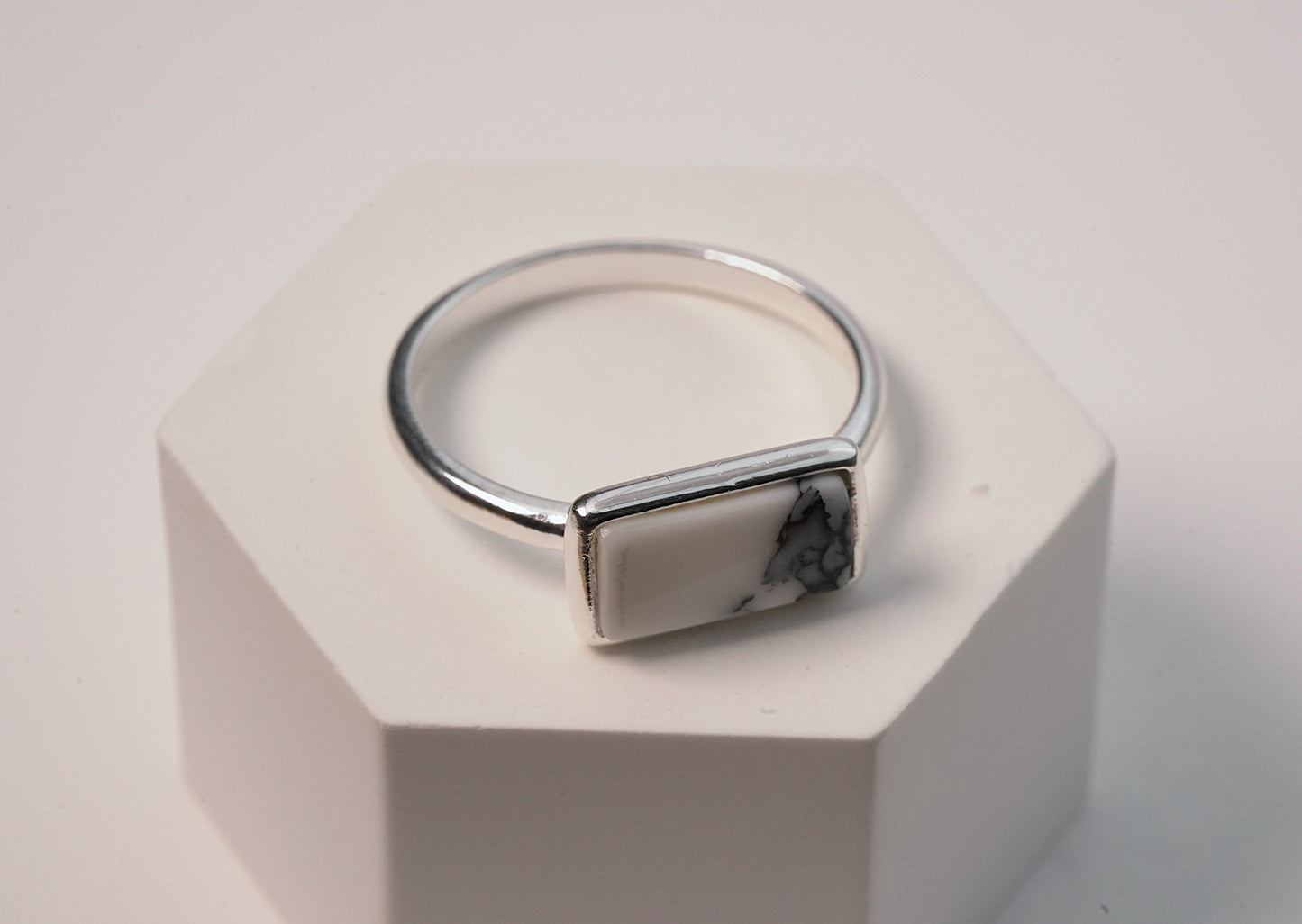 925 Sterling Silver Marble Gemstone Rectangle Ring