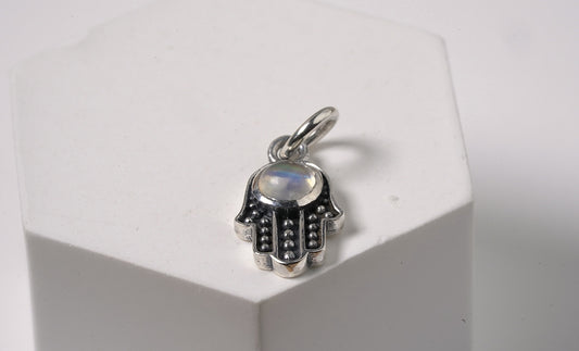 925 Sterling Silver Moonstone Hamsa Pendant