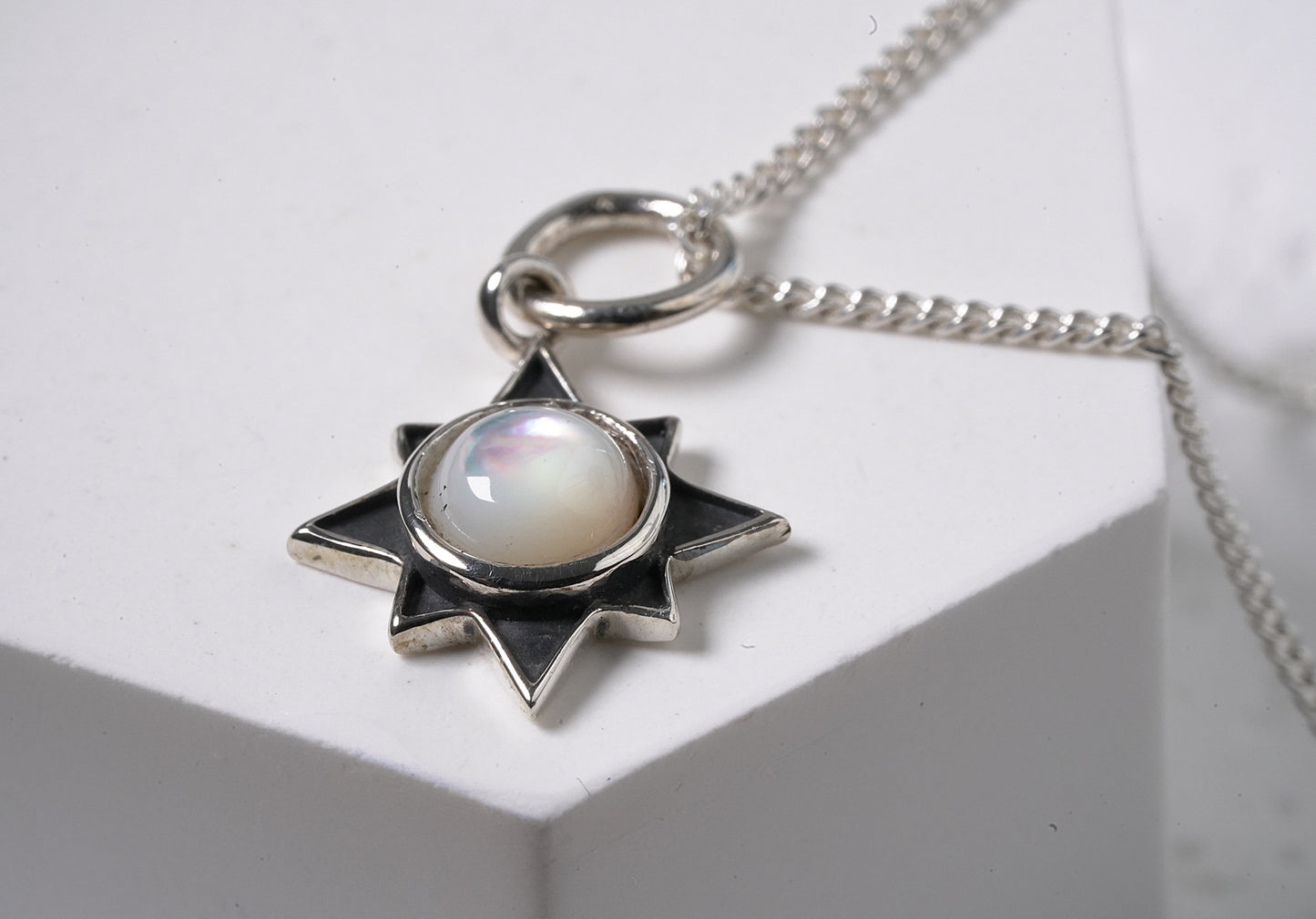 925 Sterling Silver Moonstone Star Shaped Pendant
