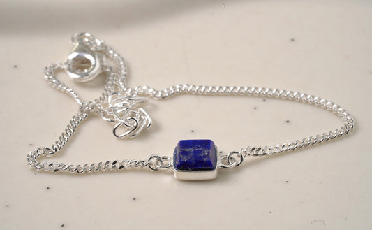 925 Sterling Silver Natural Lapis Stone Bracelet