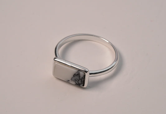 925 Sterling Silver Natural Marble Gemstone Rectangle Ring