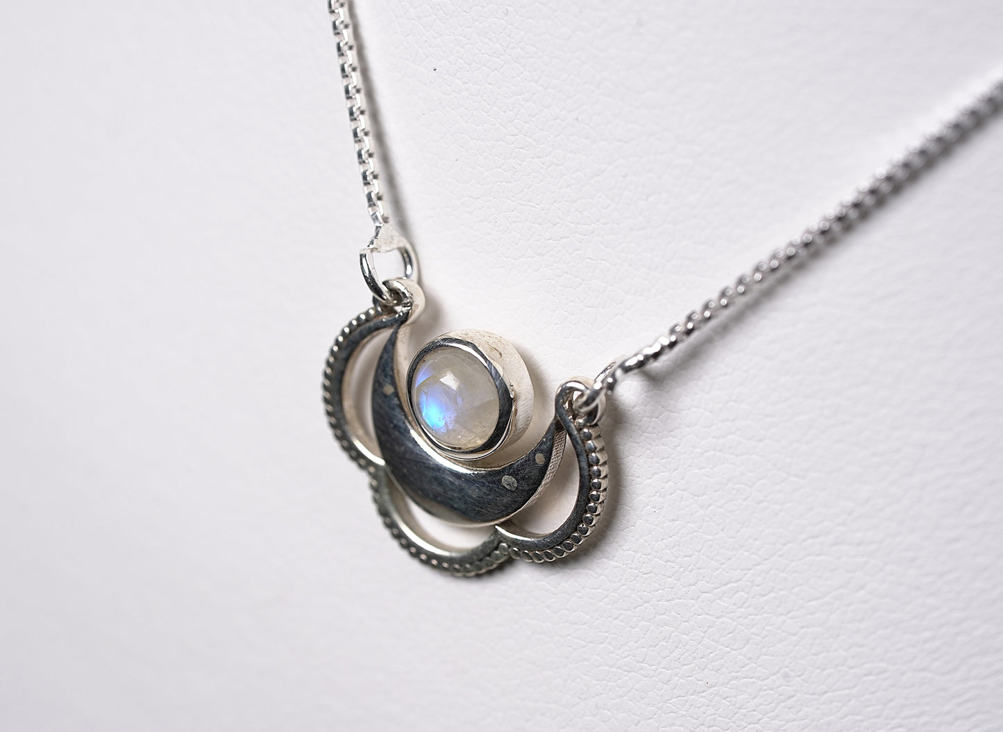 925 Sterling Silver Natural Moonstone Pendant Necklace with Box Chain