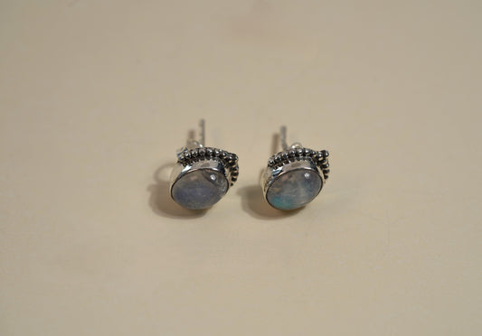 925 Sterling Silver Oval Moonstone Stud Earrings
