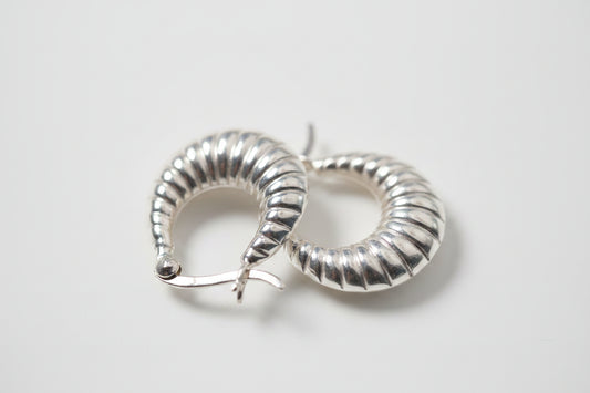 925 Sterling Silver Patterned Medium Drop Hoop Earring