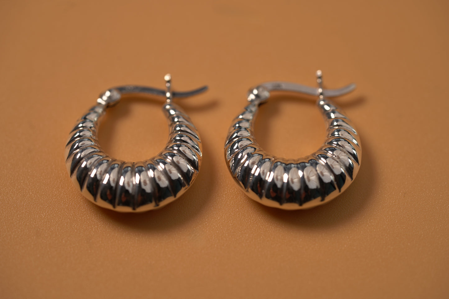 925 Sterling Silver Patterned Medium Drop Hoop Earring - Trendy Jewellery