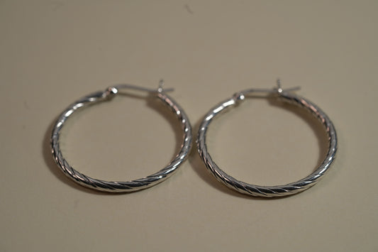 Silver Striped Hoop Earing - Griha Threads & Treasure