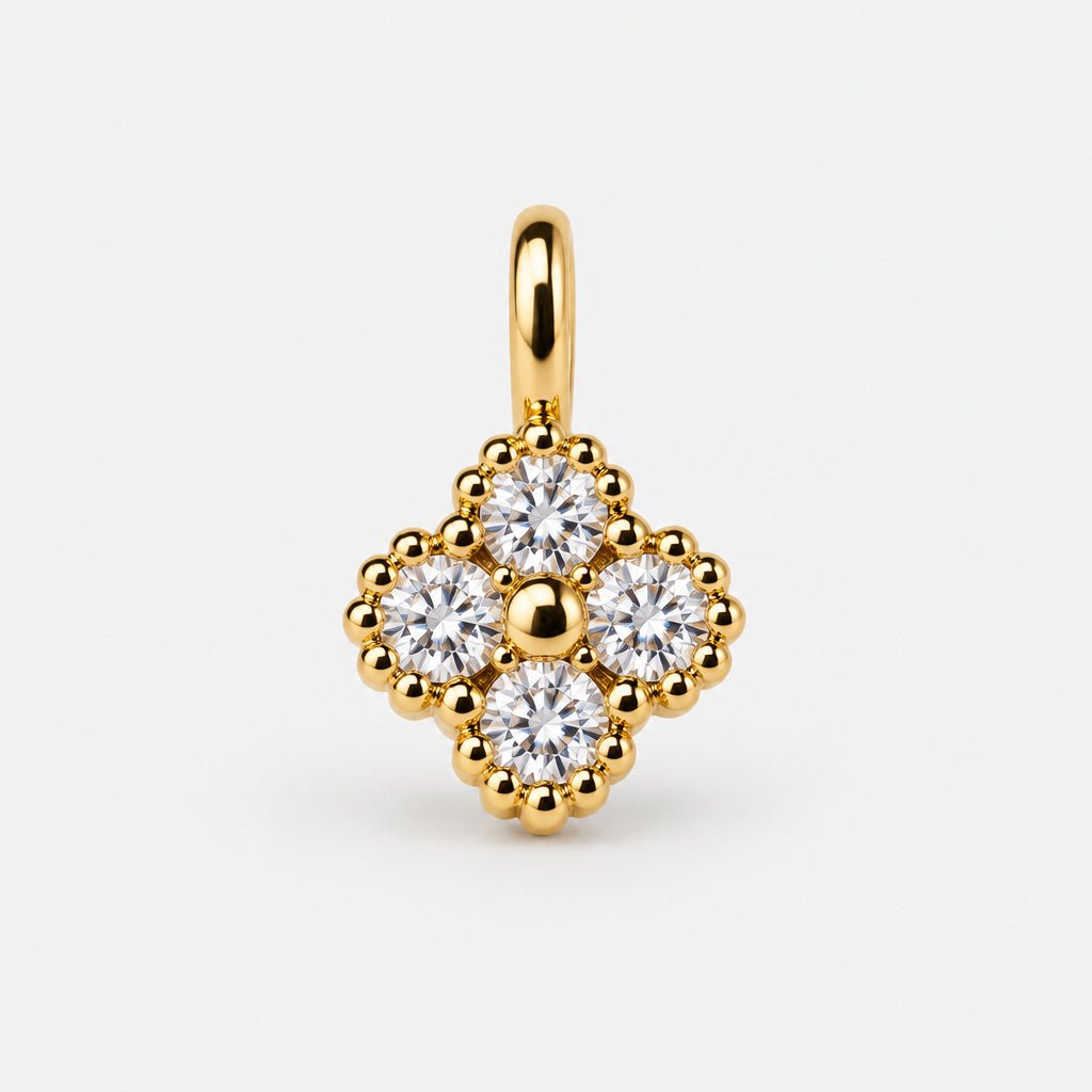 Gold Plated Sterling Silver Flower Pendant with Cubic Zirconia Feature - Griha Threads & Treasure