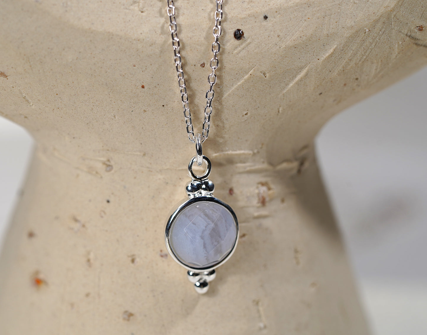 925 Sterling Silver Blue Lace Agate Necklace