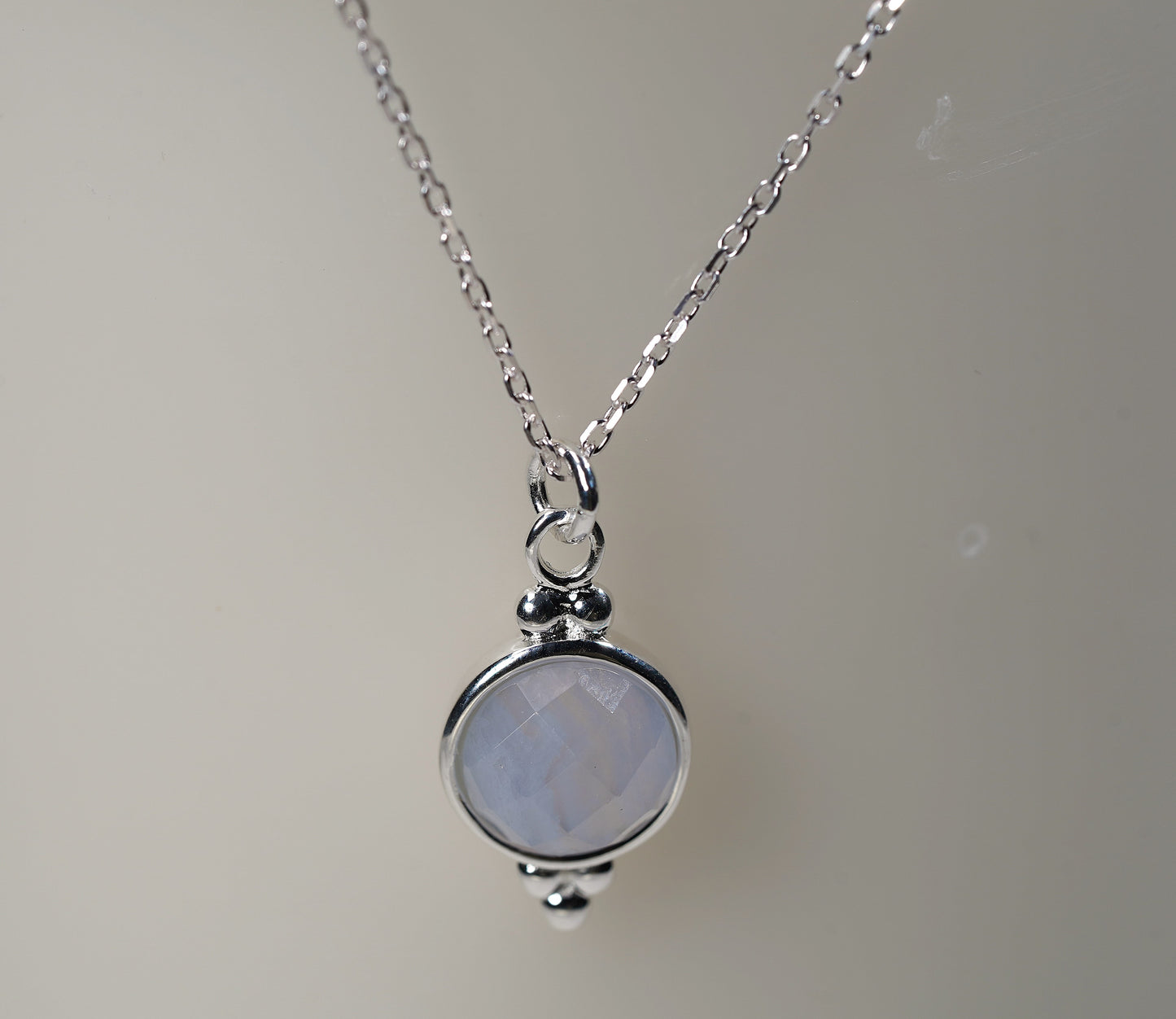 Blue Lace Agate Necklace 925 Sterling Silver