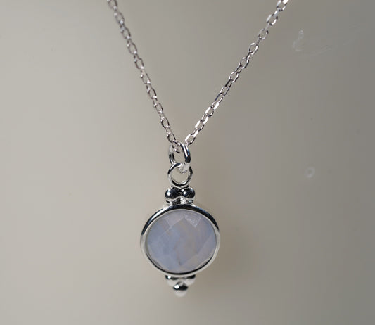 Blue Lace Agate Necklace 925 Sterling Silver