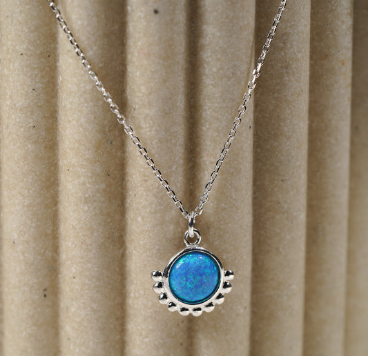 925 Sterling Silver Necklace with Vibrant Blue Opal Pendant - Griha Threads & Treasure