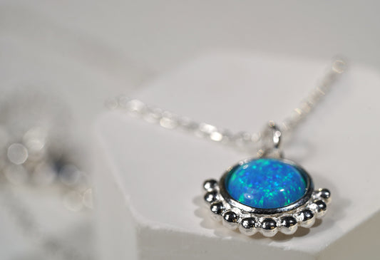 925 Sterling Silver Necklace with Vibrant Blue Opal Pendant - Griha Threads & Treasure
