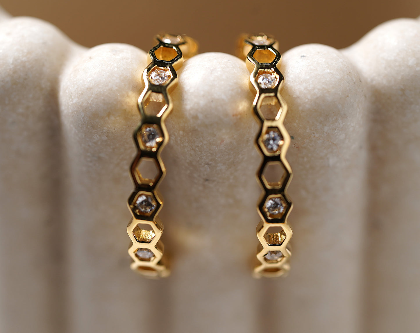 Gold Plated Honeycomb Hoop Earrings with Cubic Zirconia