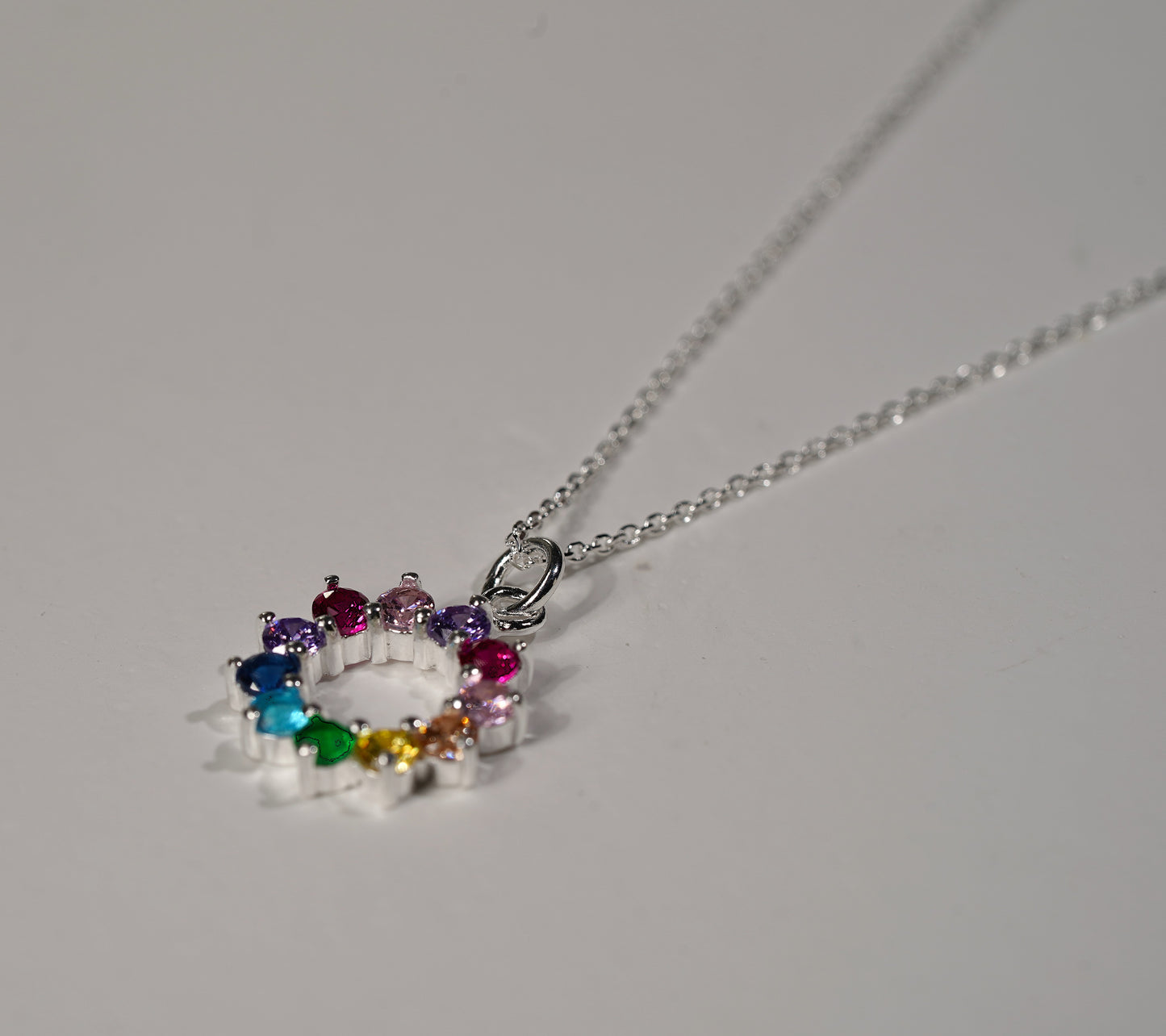 925 Sterling Silver Necklace with Round Multicolour Cubic Zirconia Stone Pendant