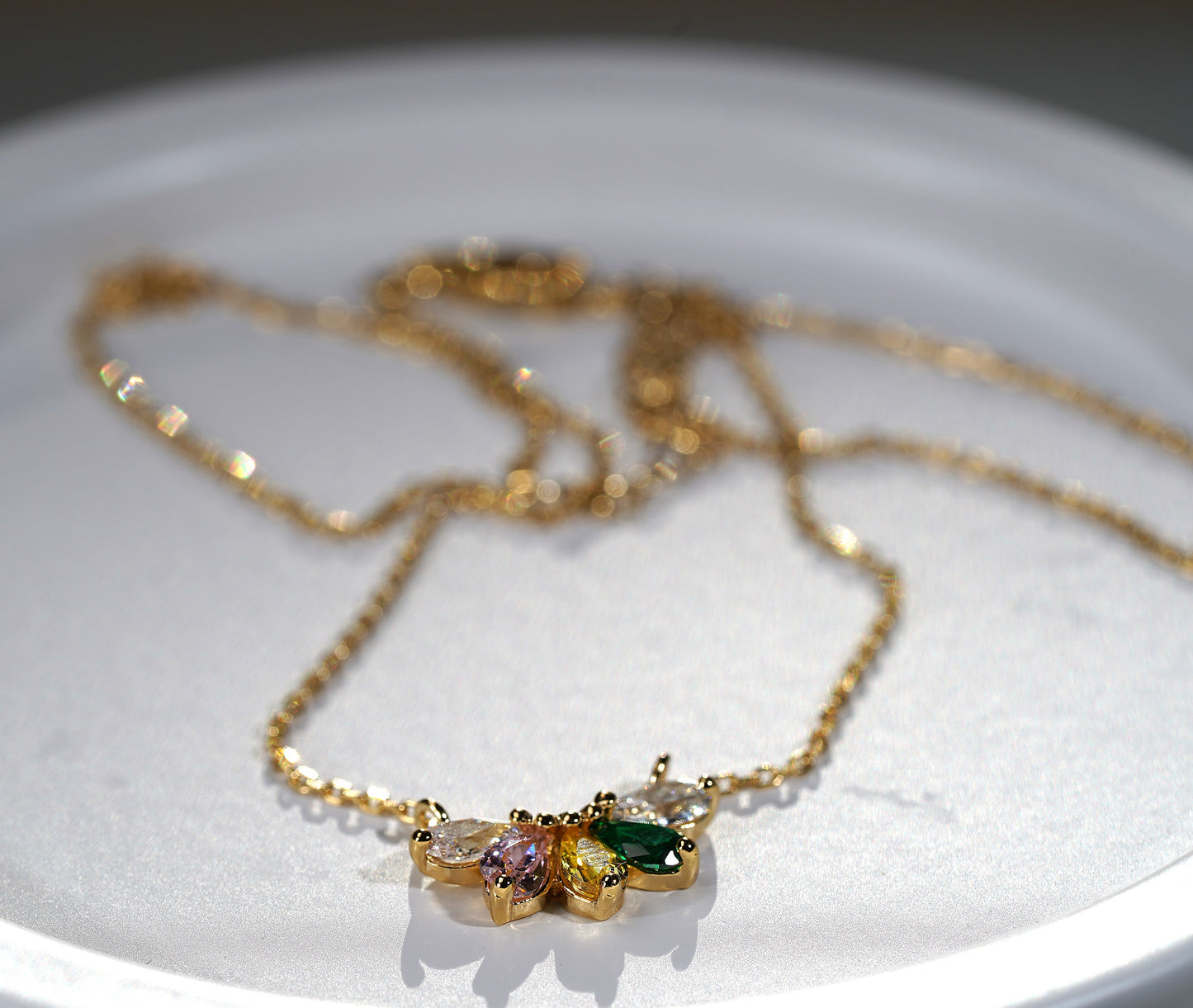 Gold Plated Sterling Silver Necklace with Colourful Cubic Zirconia Flower Pendant