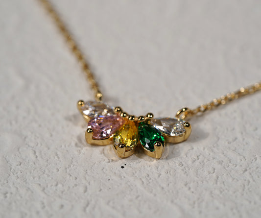 Gold Plated Sterling Silver Necklace with Colourful Cubic Zirconia Flower Pendant