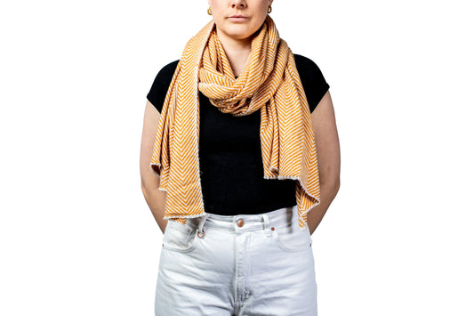 Mustard & White Herringbone Pashmina Shawl – Ladies Scarf