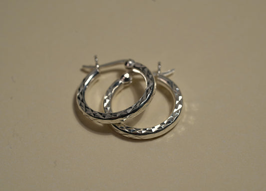 Small Textured Silver Hoop Earrings - Griha Threads & Treasure