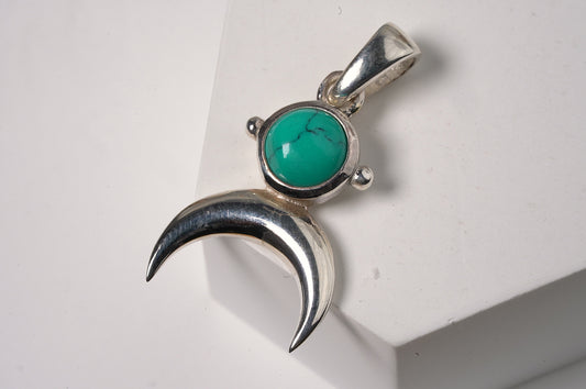 Turquoise Crescent Moon Pendant - Griha Threads & Treasure