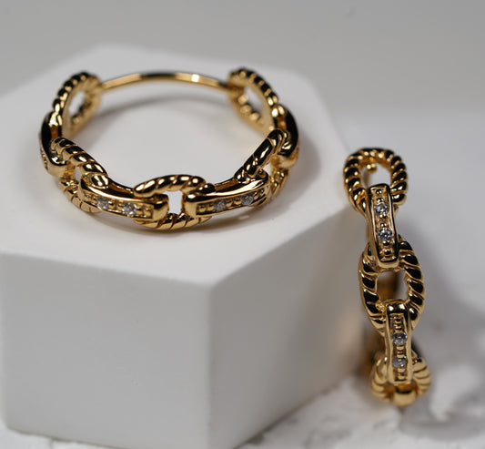 Gold Hoop Earring Chain Style Gold Plated Sterling Silver - Griha Threads & Treasure