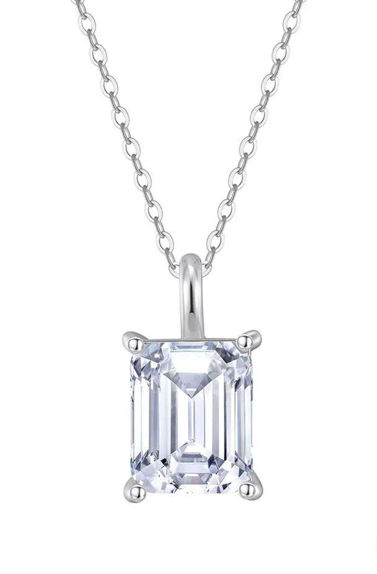 Emerald Cut Moissanite Necklace Sterling Silver