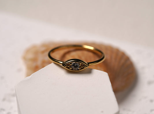 Gold Plated Sterling Silver Evil Eye Ring with Cubic Zirconia