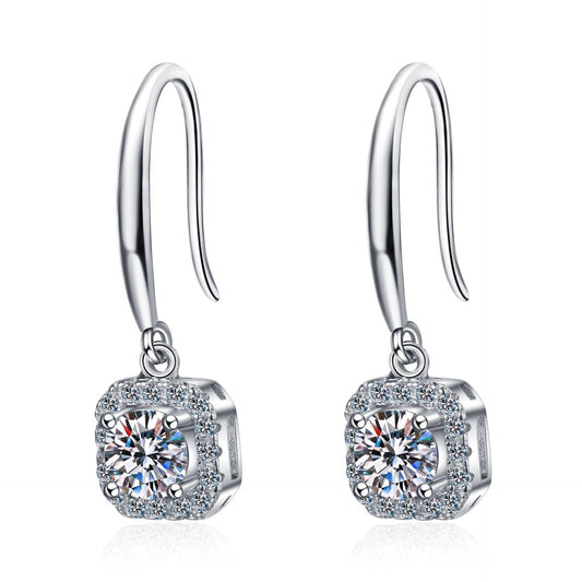 Four-Prong Moissanite Hook Earrings in 925 Sterling Silver