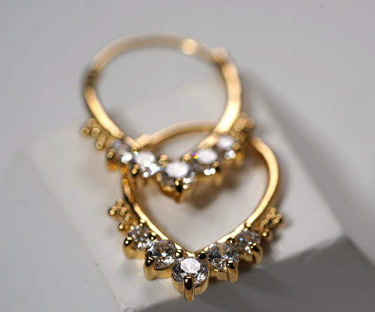 Gold Plated 925 Sterling Silver Creole Oval Hoop Earring with Cubic Zirconia Adornments